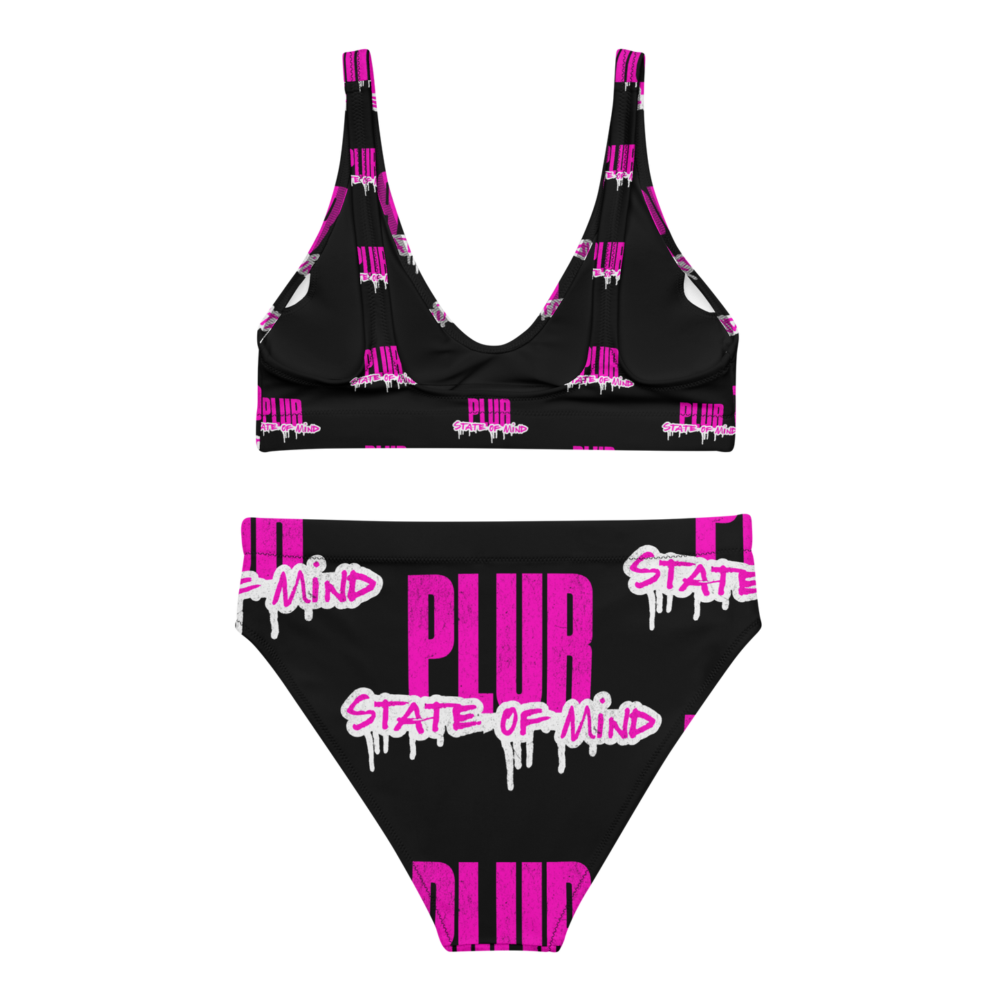 PLUR State of Mind Drip Logo high-waisted bikini Blk/Pink
