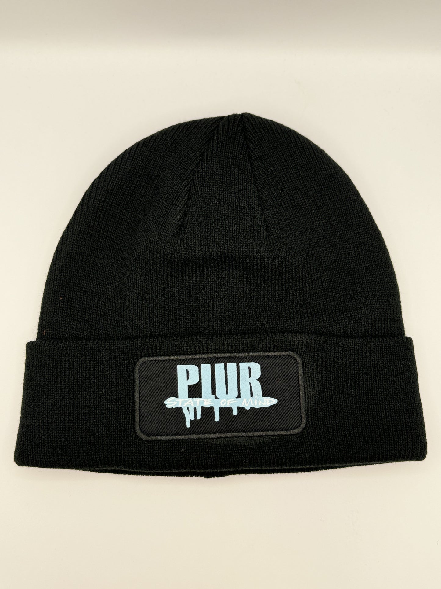 Black PLUR State of Mind Color Drip Logo Beanie