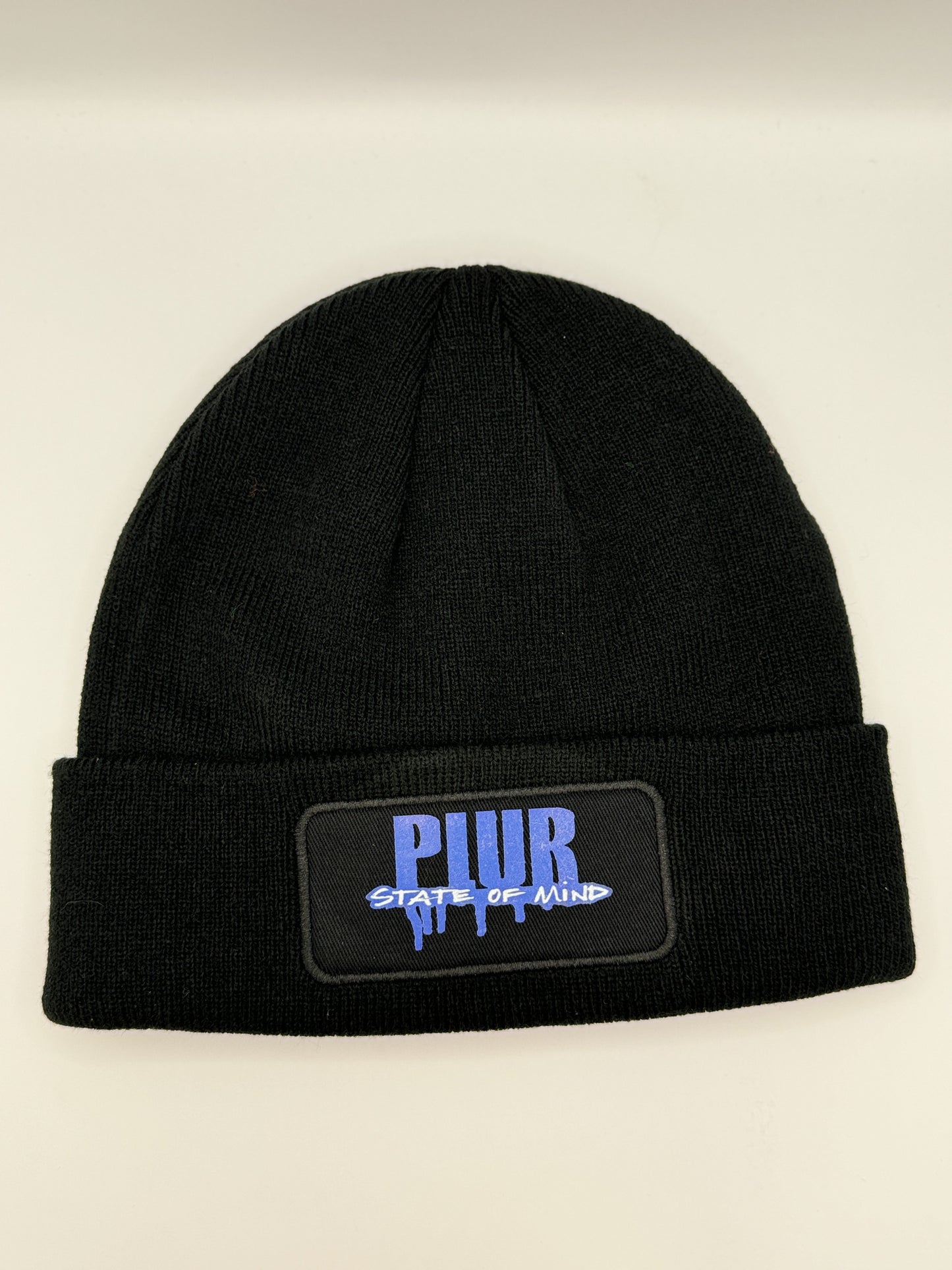 Black PLUR State of Mind Color Drip Logo Beanie