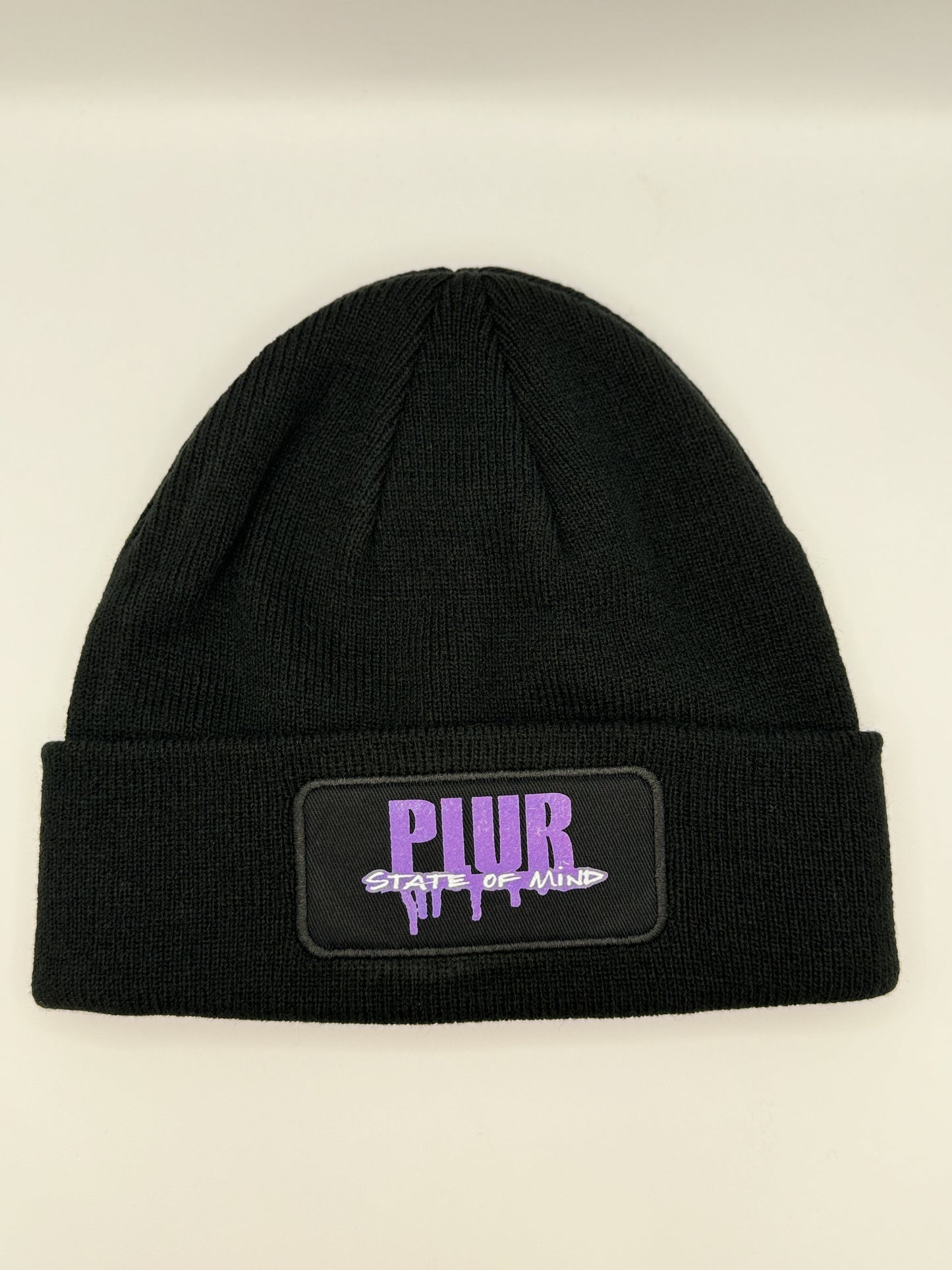 Black PLUR State of Mind Color Drip Logo Beanie