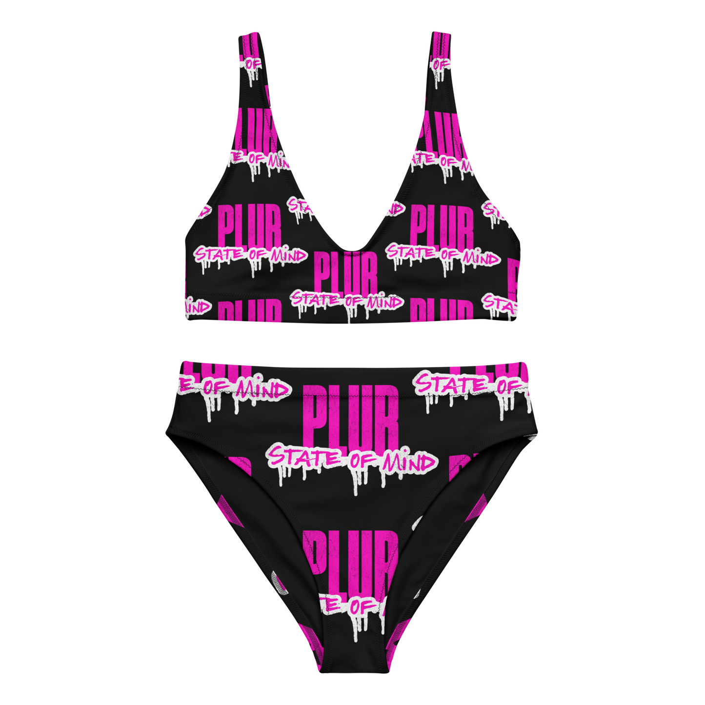 PLUR State of Mind Drip Logo high-waisted bikini Blk/Pink