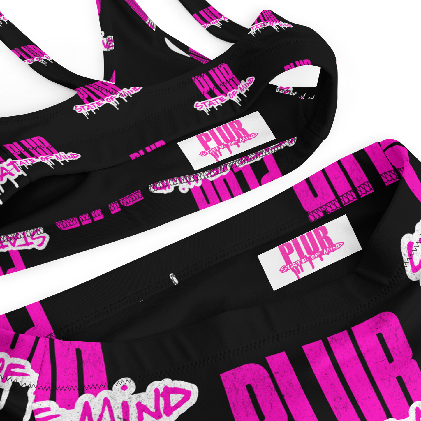 PLUR State of Mind Drip Logo high-waisted bikini Blk/Pink