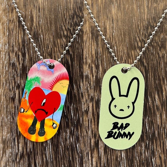 Bad Bunny double sided Dogtag Chain Necklace Un Verano Sin Ti Hottest Heart