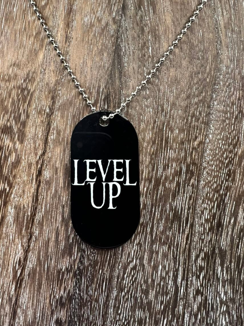 Level Up  double sided  Necklace Dogtag Chain Dubstep Rave EDM DJ Producer spellbound dub