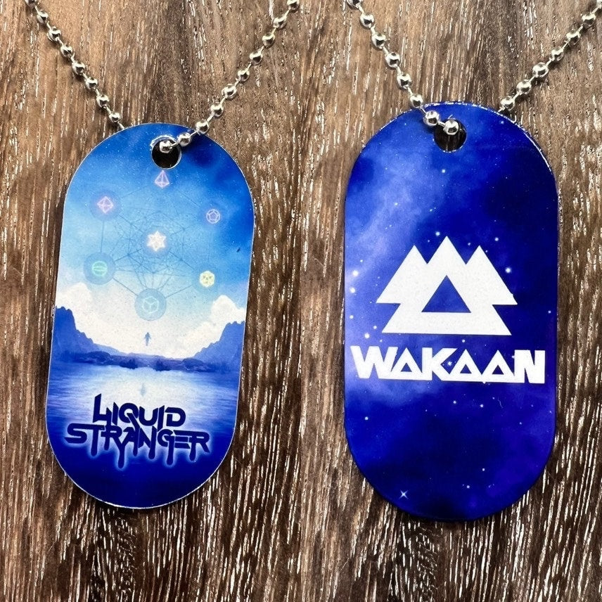 Liquid Stranger Wakaan  double sided Necklace Dogtag Chain  Dubstep Rave EDM DJ Producer Bass trippy wubz Wook vibe peace love