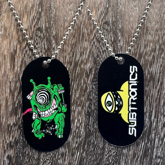 Subtronics Cyclops Army double sided Necklace Dogtag Chain Dubstep Rave EDM DJ Producer Hypnotic Green