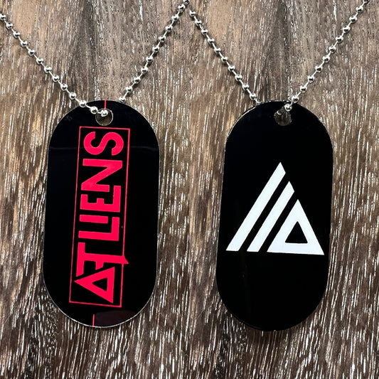 ATLiens  double sided Necklace Dogtag Chain  Dubstep Rave EDM DJ Producer Bass trippy wubz Wook vibe peace love