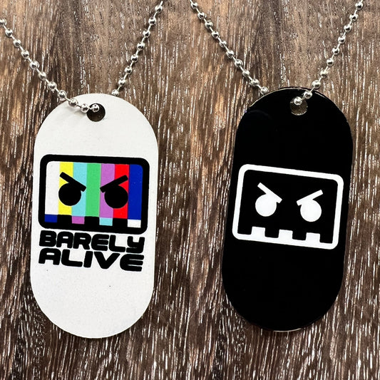 Barely Alive  double sided Necklace Dogtag Chain  Dubstep Rave EDM DJ Producer Bass trippy wubz Wook vibe peace love retro