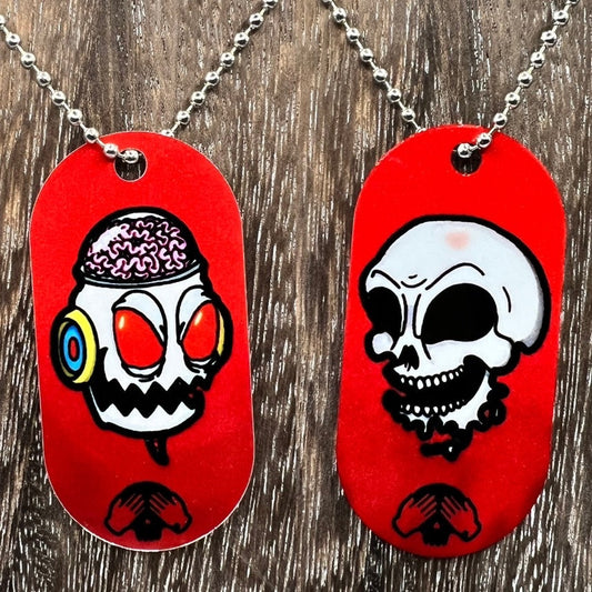 Peekaboo  double sided Necklace Dogtag Chain  Dubstep Rave EDM DJ Robot Bass trippy wubz Wook vibe peace love skull