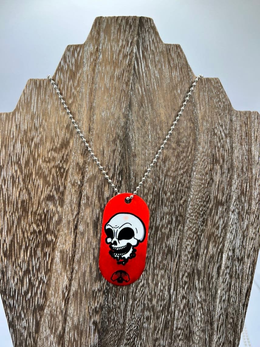 Peekaboo  double sided Necklace Dogtag Chain  Dubstep Rave EDM DJ Robot Bass trippy wubz Wook vibe peace love skull