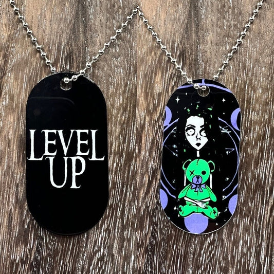 Level Up  double sided  Necklace Dogtag Chain Dubstep Rave EDM DJ Producer spellbound dub