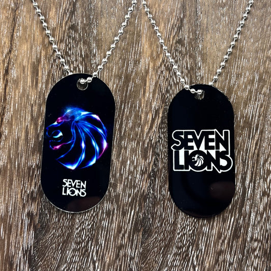 Seven Lions Necklace Dogtag Chain Double Sided  Dubstep Rave EDM DJ Producer Bass trippy Riddim Metal