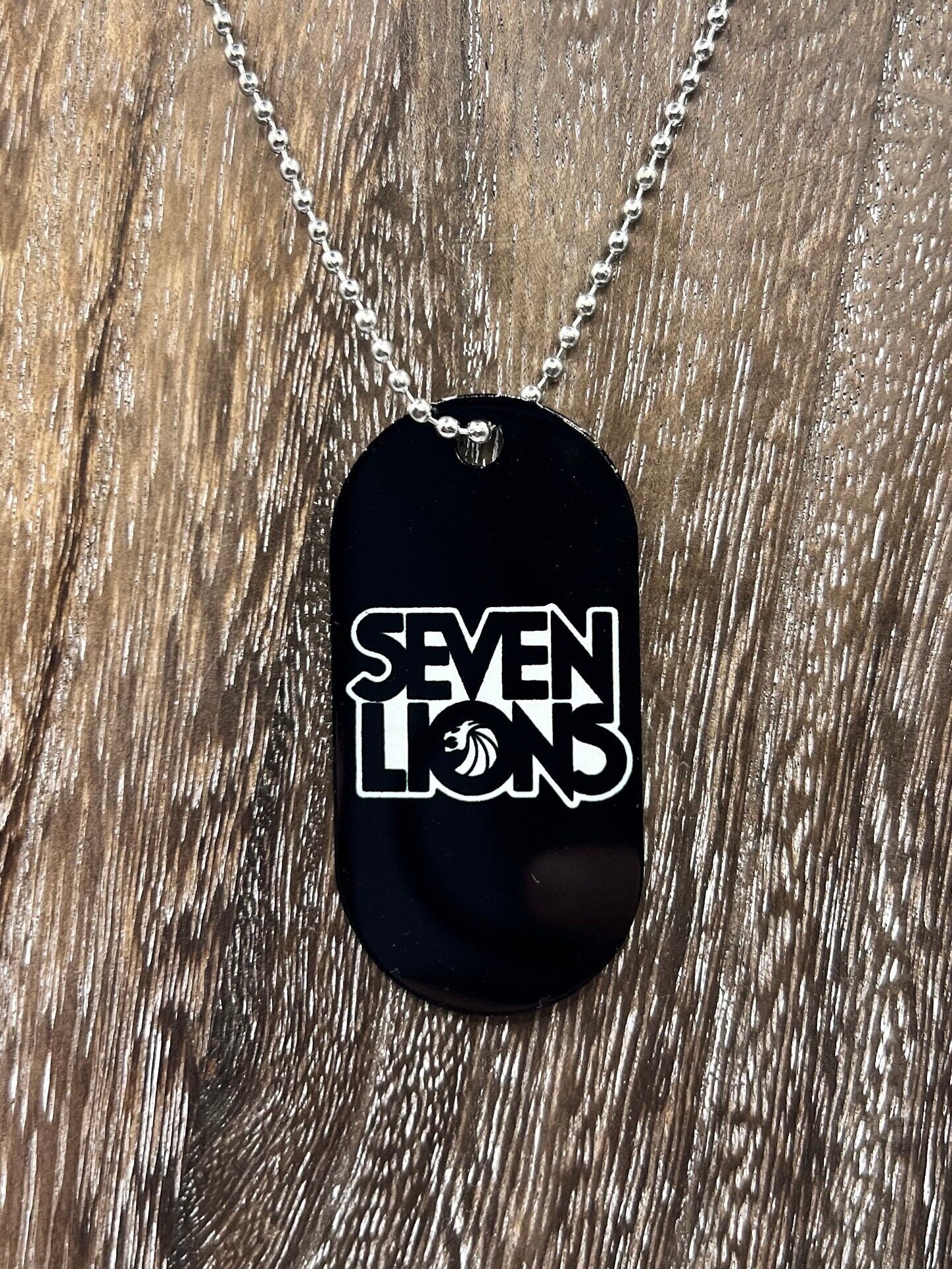 Seven Lions Necklace Dogtag Chain Double Sided  Dubstep Rave EDM DJ Producer Bass trippy Riddim Metal